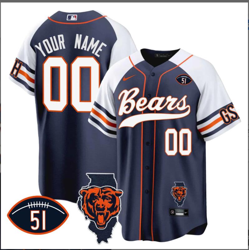 Men 2024 Nike NFL Chicago Bears Illinois Patch Baseball Custom Jersey